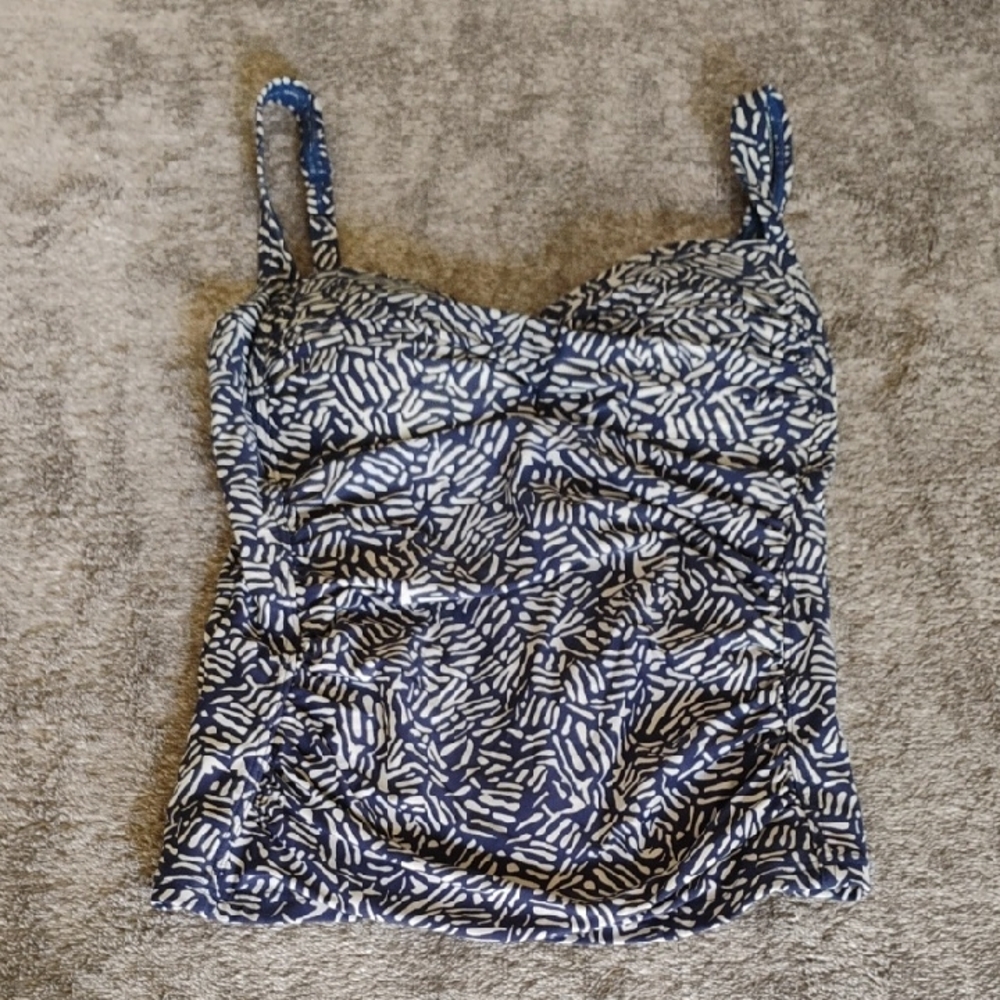 Bond-eye Navy And Cream Draped Sweetheart Neckline Swim Top